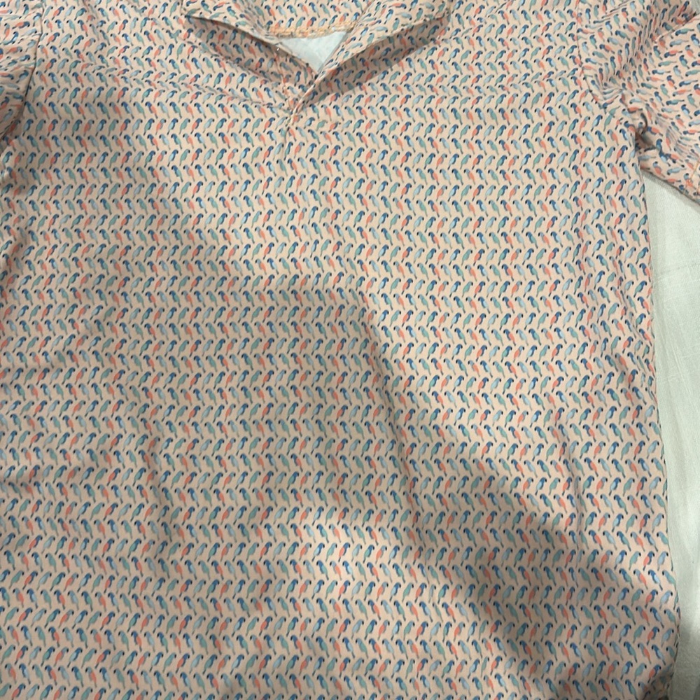 Class Club Kids Polo in Peach with Blue and Coral Print